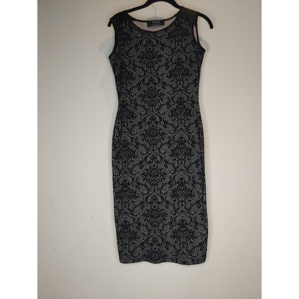 Black Lace Floral Print Form Fitting Women's Dress Long Stretch Bodycore Sz S